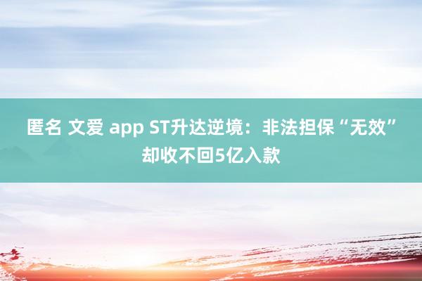 匿名 文爱 app ST升达逆境：非法担保“无效”却收不回5亿入款