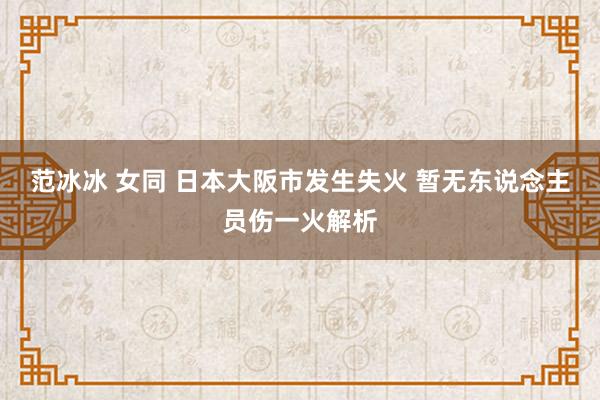 范冰冰 女同 日本大阪市发生失火 暂无东说念主员伤一火解析